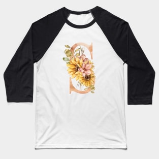 Watercolor sunflower bouquet monogram letter S Baseball T-Shirt